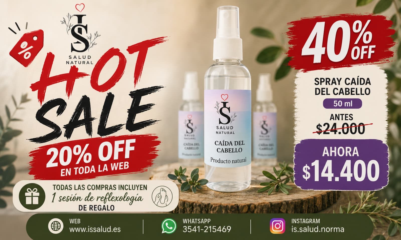 Hot Sale — 20% OFF en toda la web · Spray Caída del Cabello 40% OFF