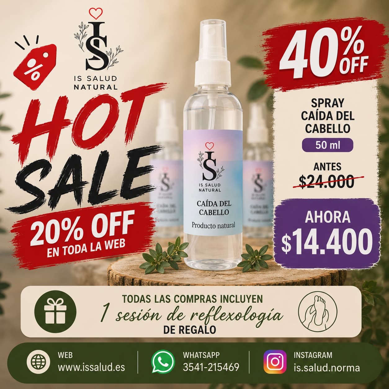 Hot Sale — 20% OFF en toda la web · Spray Caída del Cabello 40% OFF